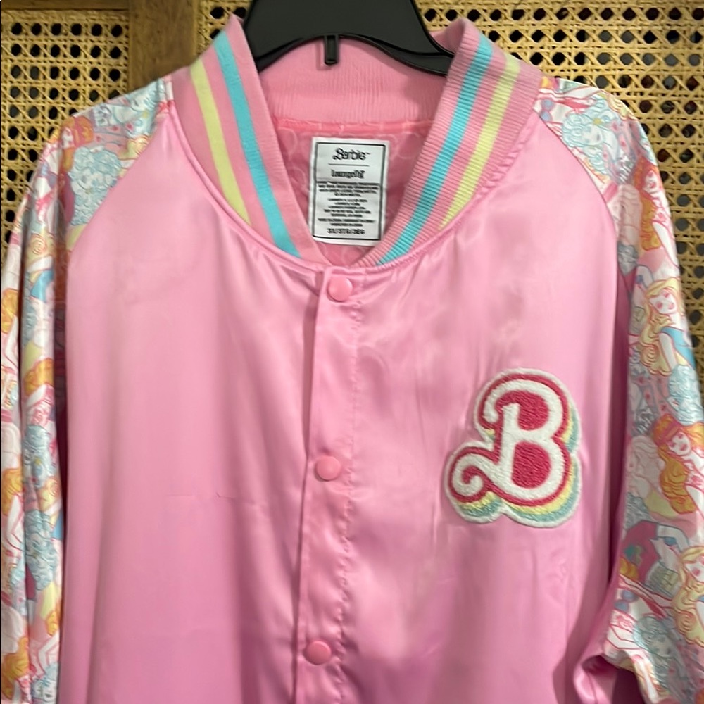 Loungefly Pink Varsity Jacket with Rainbow Accents